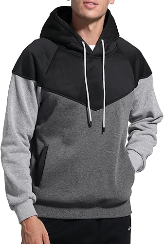 Vista 2 de Niceif Sudadera con capucha de forro polar de peso medio para hombre, casual, bloque de color, con bolsillos