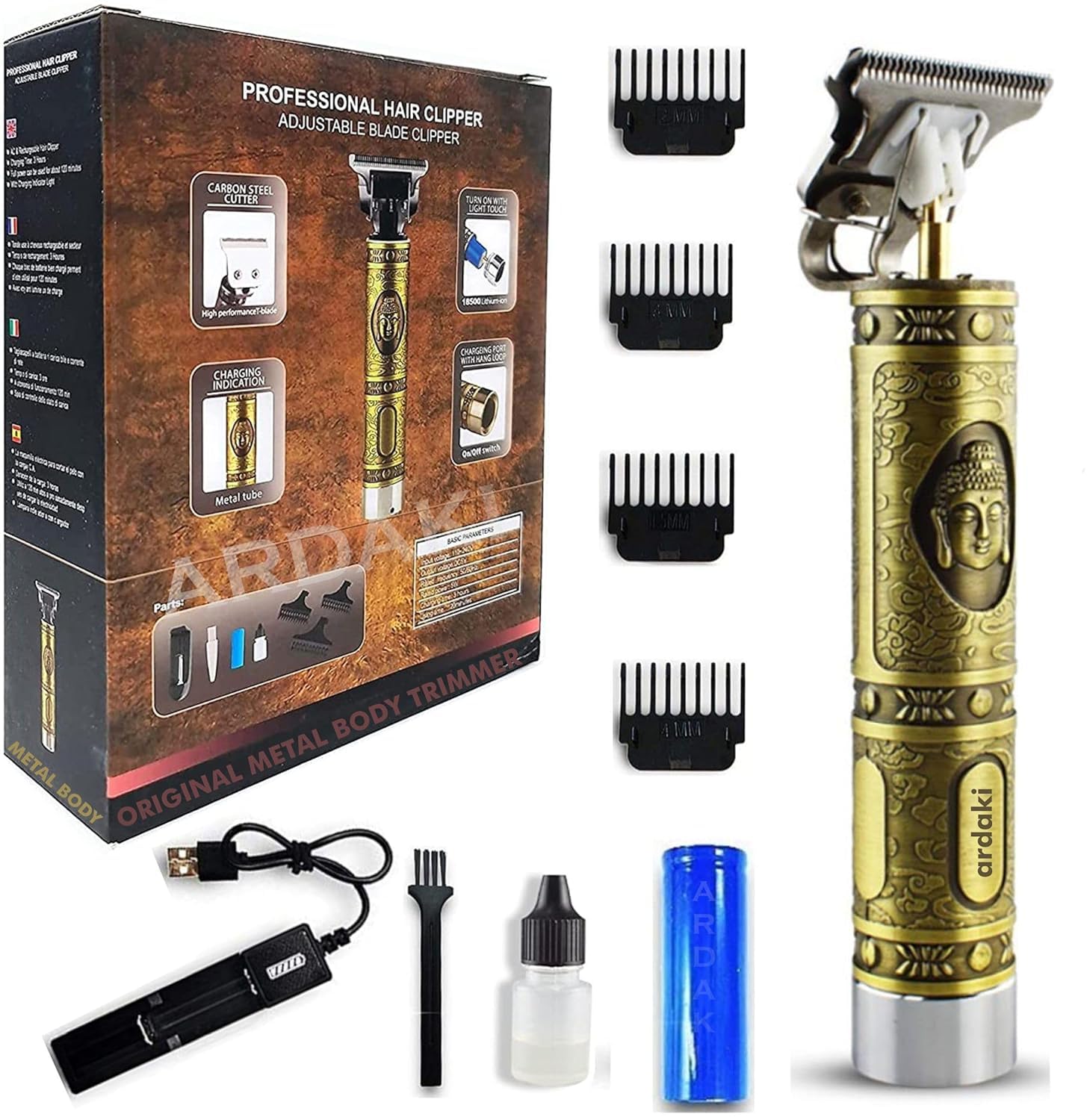 Beard Trimmer For Men, Professional Hair Clipper, Adjustable Blade Clipper and Shaver, Close Cut Precise Hair Machine, Body Trimmer (Metal Body), Gold