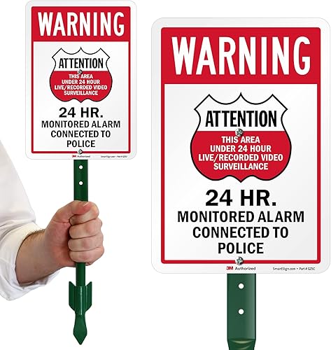 Miniatura 10 de SmartSign Letrero de metal con texto en inglés "Warning - Area Under LiveRecorded Surveillance, Alarm Connected To Police", aluminio de 63 mil,