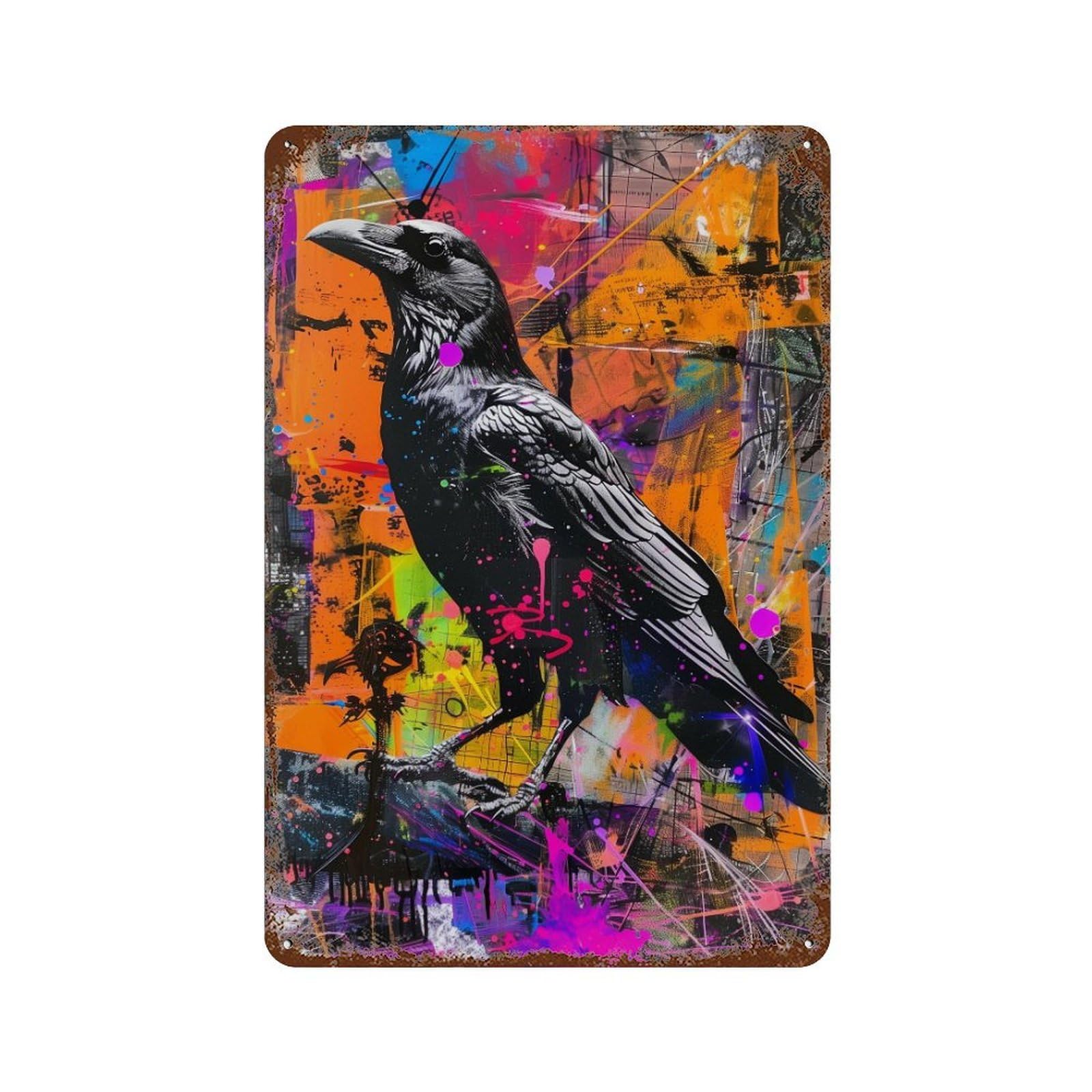 Urban Raven Art Print 11.8"x7.9" Vintage Rust Metal Sign, Decorative Metal Wall Art for Bistro, Counter And Cafe Decor
