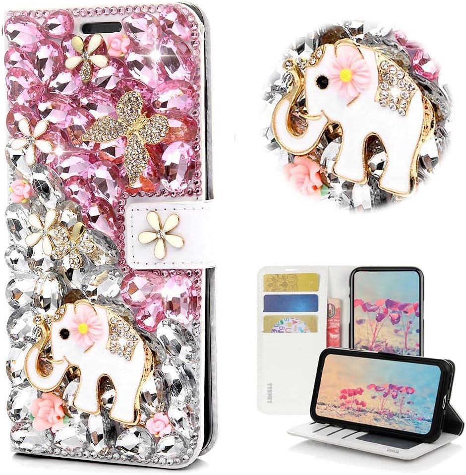 STENES Bling Wallet Phone Case Compatible with Samsung Galaxy S10 Lite - Stylish - 3D Handmade Crystal Rose Crown Bow Flowers Magnetic Wallet Magnetic Wallet Stand Leather Cover Case - Pink