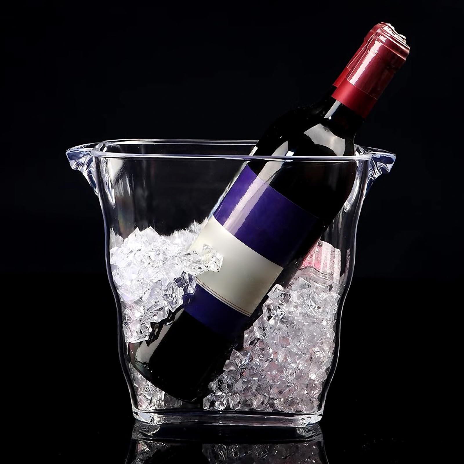 Secchiello per il ghiaccio in acrilico portatile, quadrato, per feste, bar e discoteche, ideale per bottiglie di vino, eventi e riunioni private