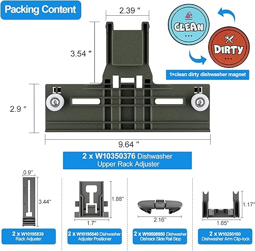 Miniatura 5 de W10350376 - Ajustador de estante superior para lavavajillas y W10195840 y W10195839 y W10250160 y W10508950 kit de ajuste de lavavajillas compatible