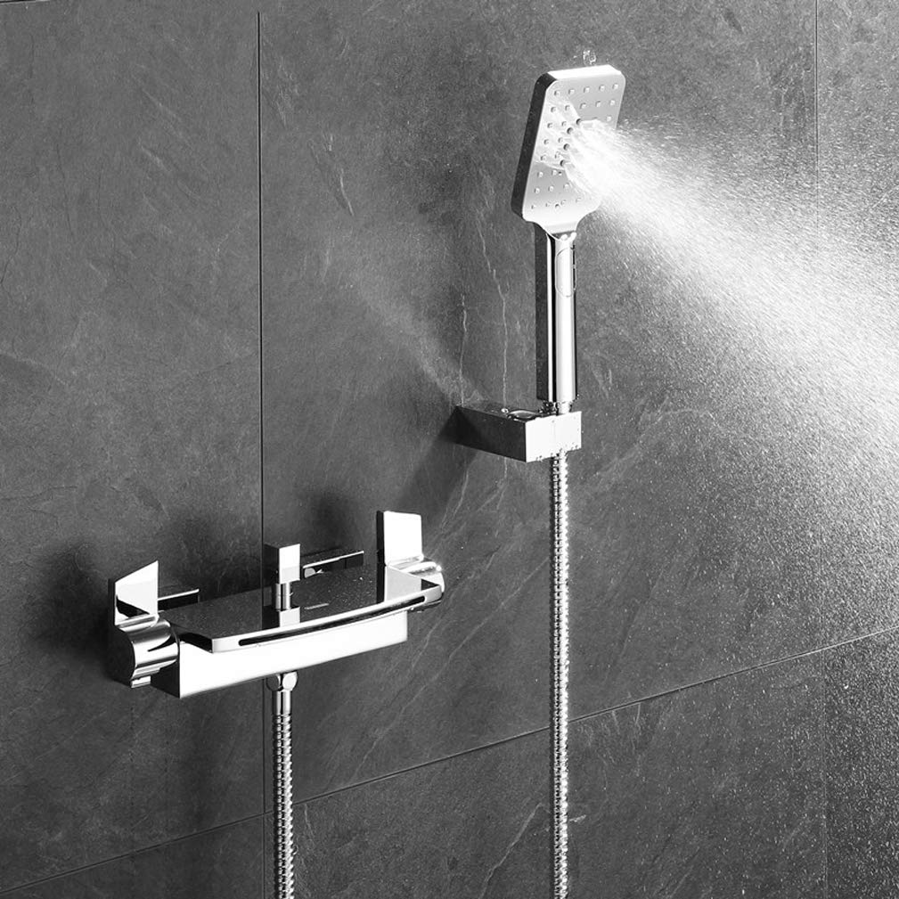 Robinet de baignoire cascade noir mat en laiton avec douchette - 8