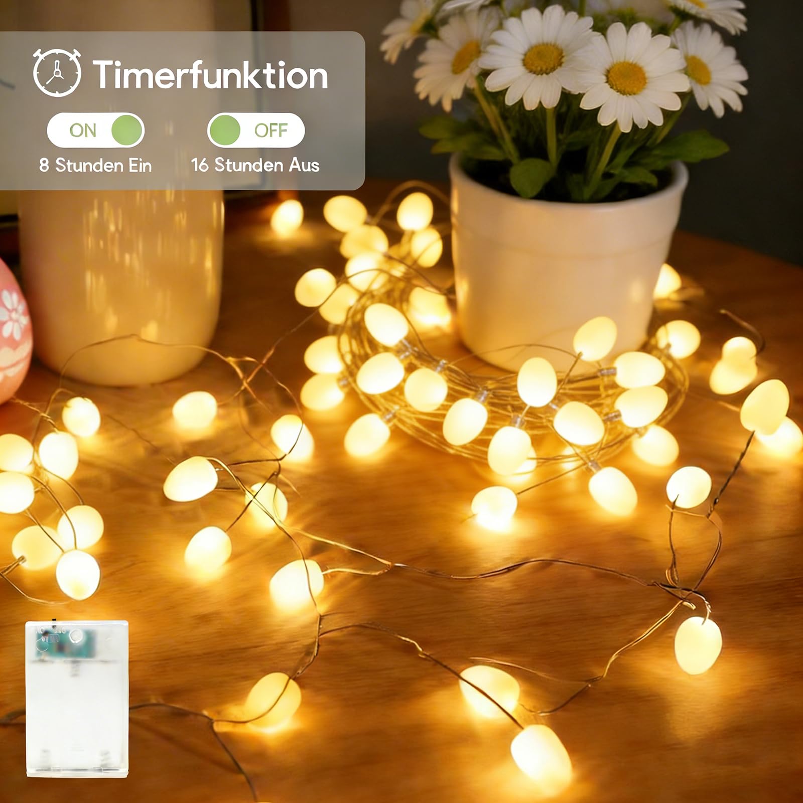 Guirnalda de luces LED, 3 m, 40 LED, funciona con pilas, luz blanca cálida, cadena de luces para Navidad, boda, fiesta, balcón, camping, habitación infantil, interior y exterior