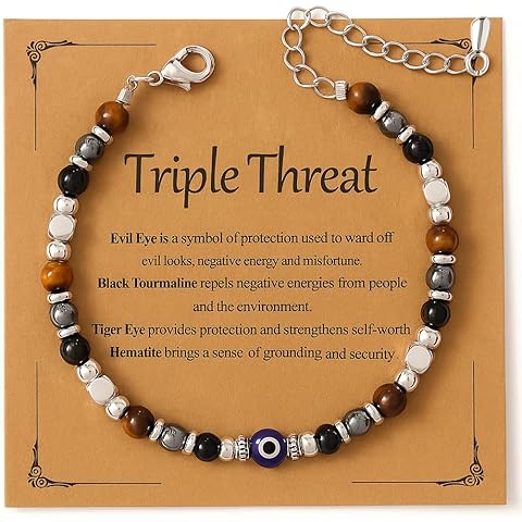 MTJAHPS Protection Bracelet, empath protection, black obsidian Crystals and Healing Stones Bracelet for Women ,Luck ,Anxiety and Stress Clam Bracelet