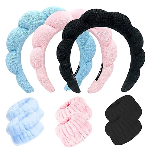 LALAXAVA Diadema de spa para mujer diadema blanca de esponja hinchada para lavar la cara diadema para el cuidado de la piel eliminación de