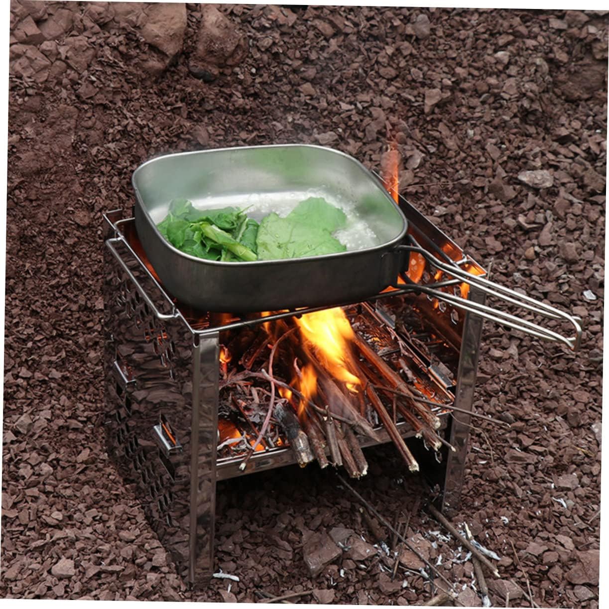 1Set Adjustable Portable Barbecue Grill Camping Stove for Outdoor Bbq Picnic Hiking Space Saving Design with Excellent Heat Resistance