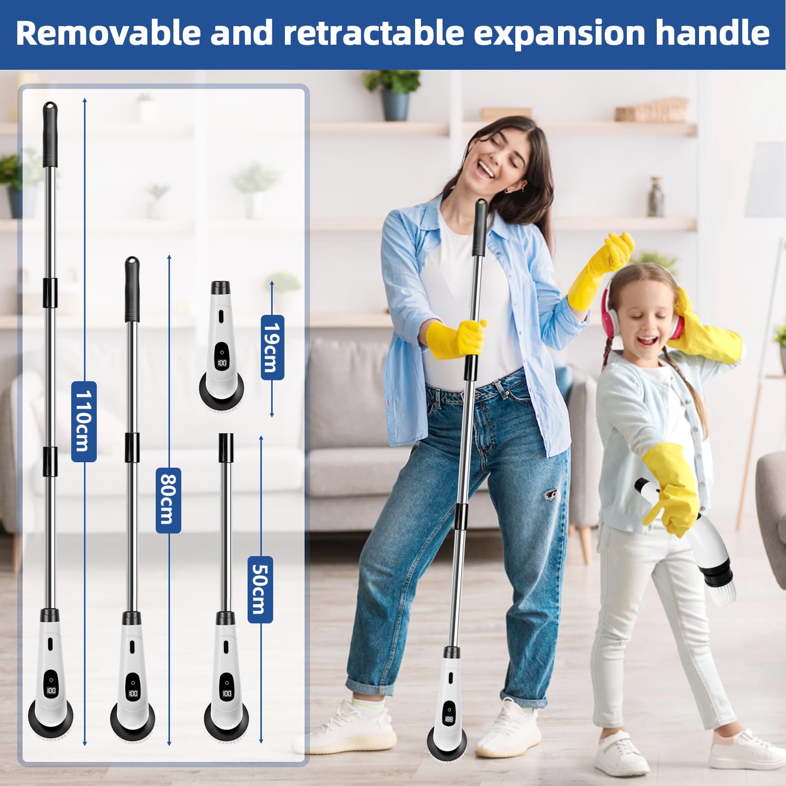 Cepillo De Limpieza Electrico,Cepillo Electrico Limpieza Hogar,Limpiador Giratorio Eléctrico con 8 Cabezales De Cepillo De Repuesto,para Baño, Suelo de Baldosas y Coche