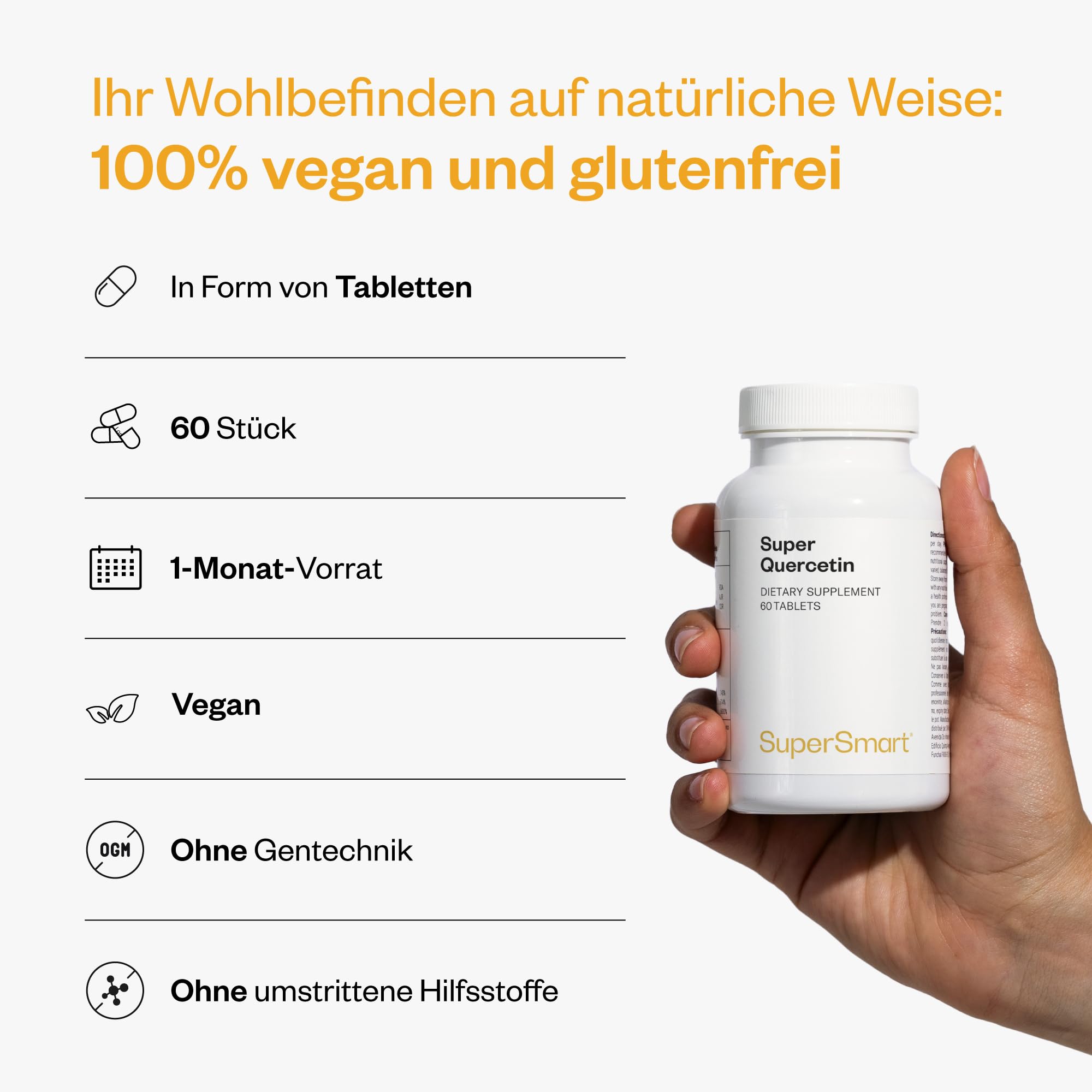 Super Quercetin - Reduziert Allergien - Stärkt die Immunität - 70% besser absorbiert als herkömmliches Quercetin - 60 vegane Kapseln - Supersmart