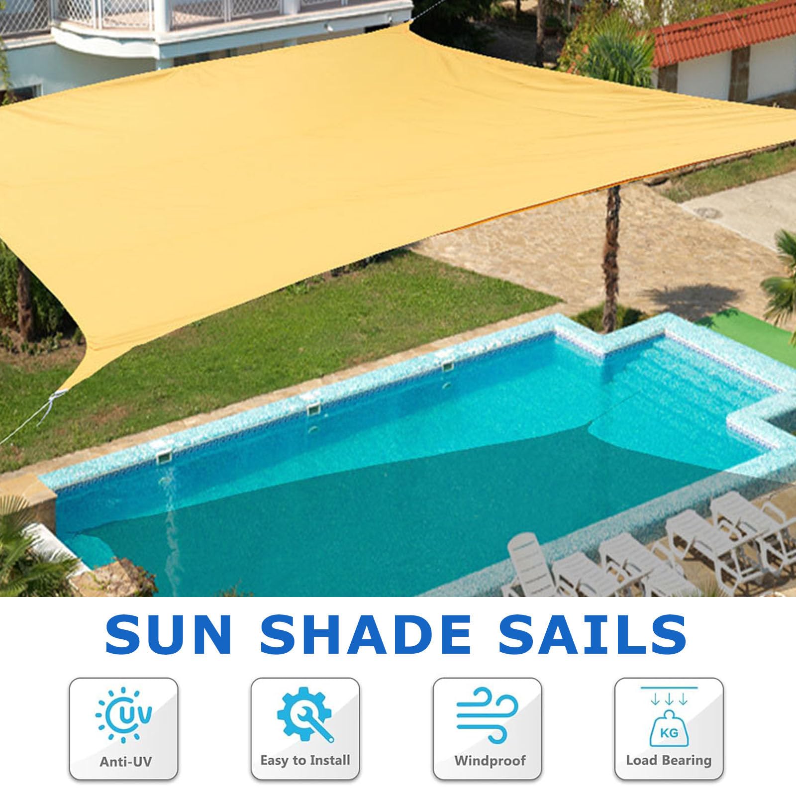 Hiseng Voile d'Ombrage Imperméable Rectangulaire, Voiles d'Ombrage Oxford pour Patio Toile Ombrage Exterieur avec 4 Corde 95% de Protection UV Toile Solaire pour Jardin (Beige A,3x5m)