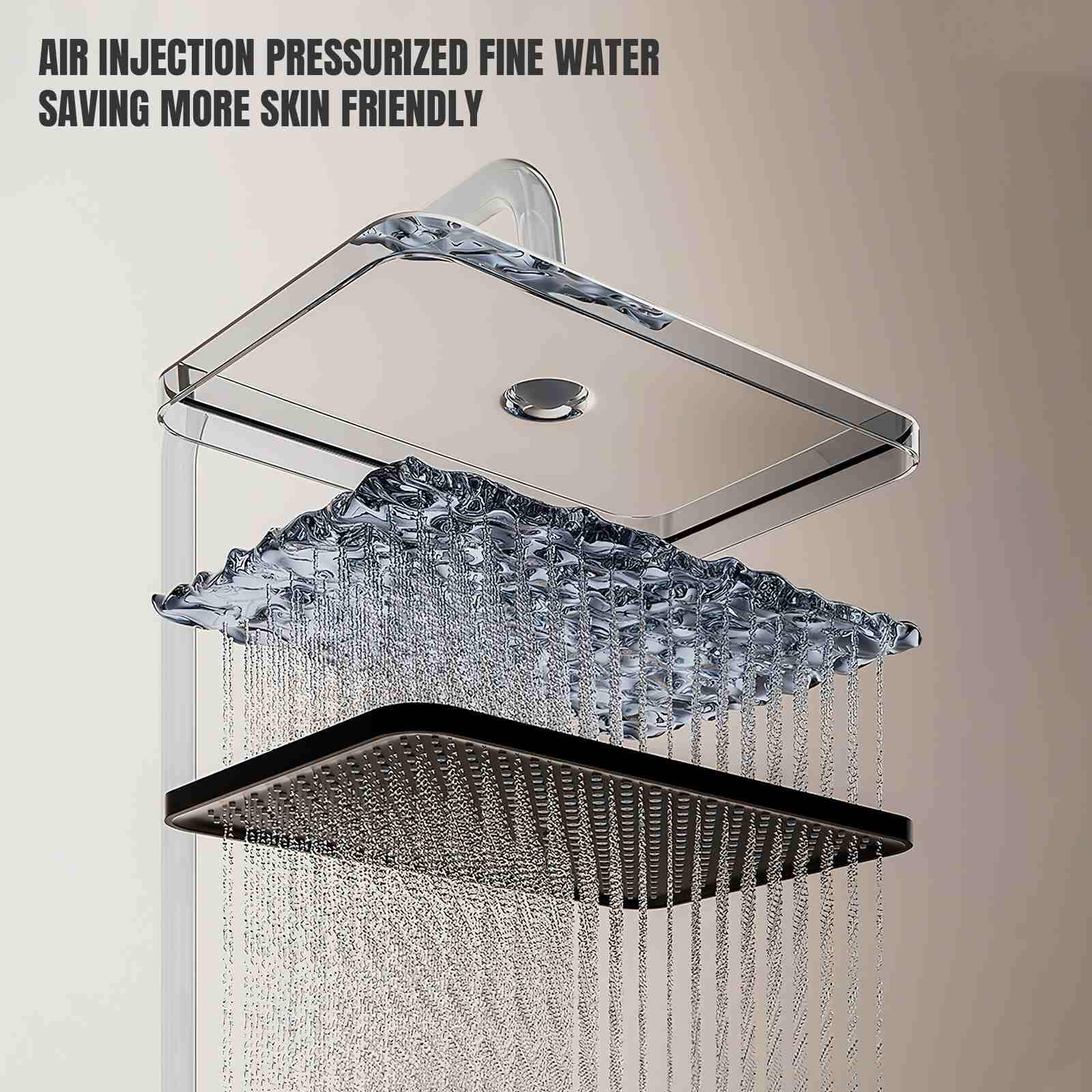 Columna Ducha Termostatica con Pantalla Digital,Duchas de Baño,Pantalla LED Integrada,4 Modos de Agua, Altura Regulable,Teclas Piano,Instalación muy Sencilla. (Gris B)