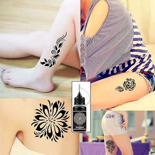Miniatura 6 de Kit de tatuajes temporales, kit de tatuaje negro, 2 botellas de 1 oz, kit de tatuaje temporal semipermanente, tintagel a mano alzada con 60