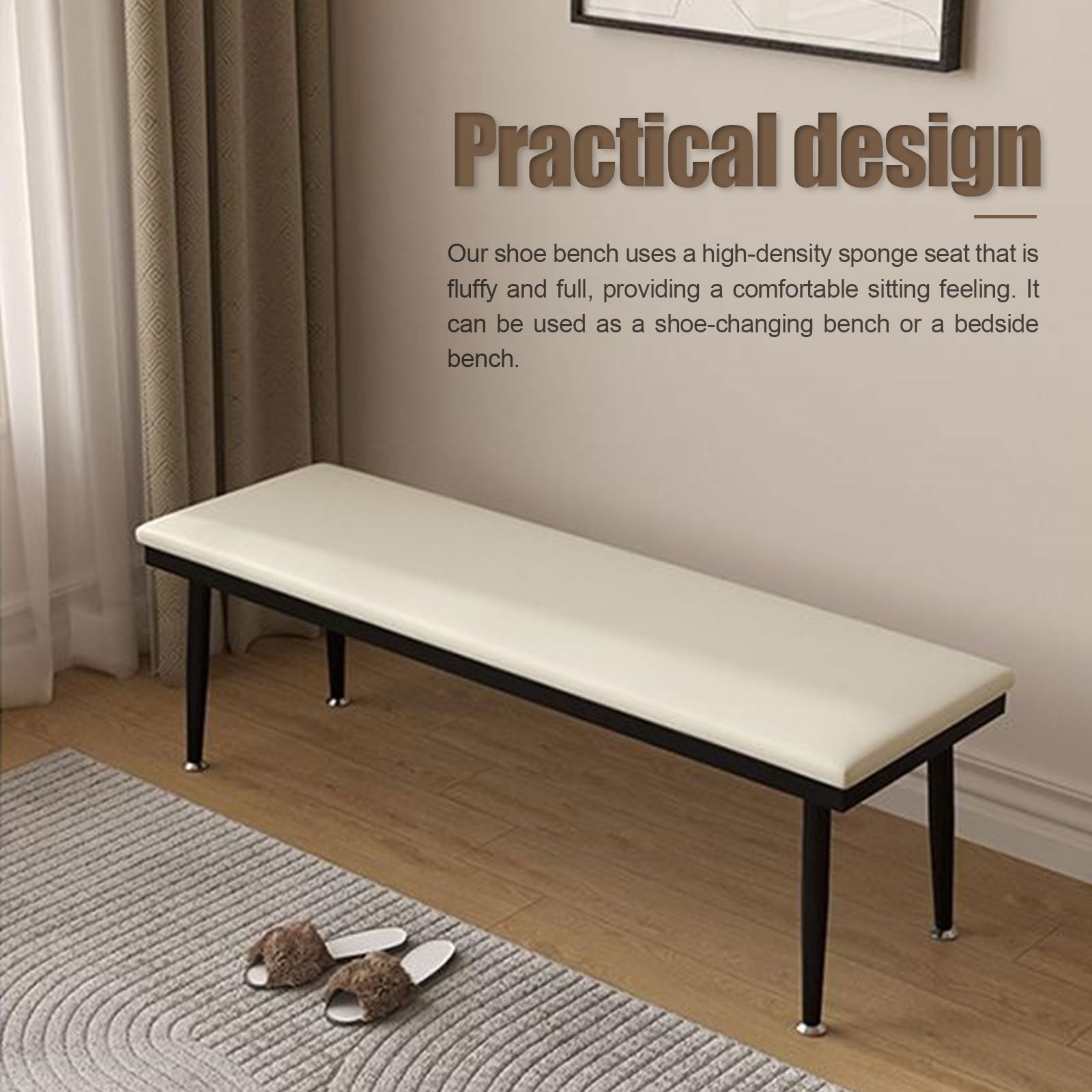 Moderne Leder-Eingangsbank, gepolsterter Schuhwechselsitz für Eingang, Wohnzimmer, Nachttisch, einfache Montage, minimalistisches Design, 32,8 x 41,9 x 60,9 cm