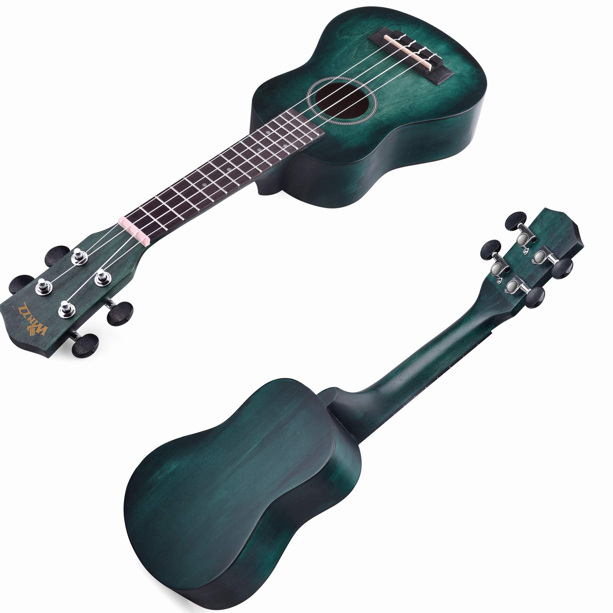 Winzz Ukulele Soprano Principianti Bambini Adulti 21 Pollici, Unico Blu-verde Ukulele Scuola Media Legno Kit 8 Accessori con: Adesivo per Tastiera, Carta degli Accordi