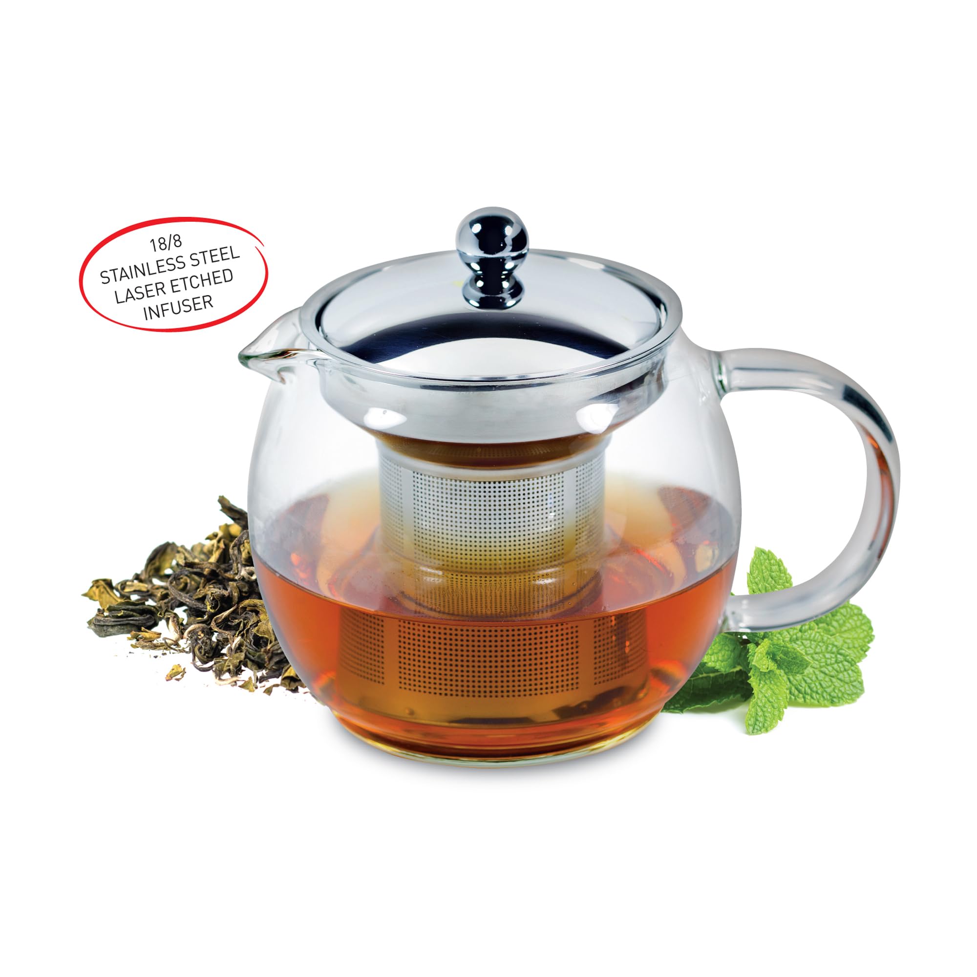 Ceylon Théière en verre en acier inoxydable Infuseur 750 ml