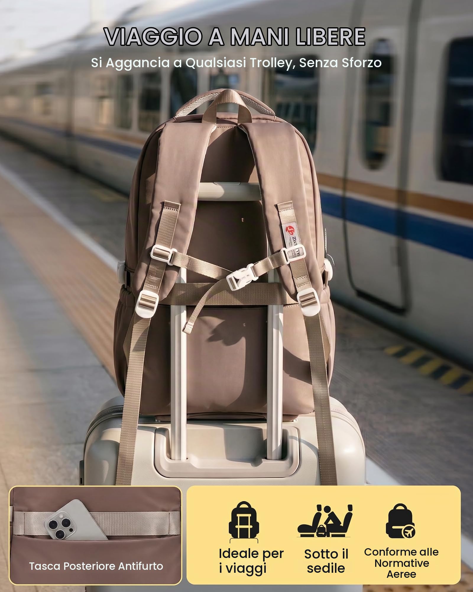 Amythe Zaino Ragazza Scuola Elementare Media Leggero Grande con Pettorina | 30L Zaino Scuola Idrorepellente, Adatto al Trolley, Casual Zaini Porta PC, Ragazze 9 ai 16 anni, Ritorno / Viaggio, Marrone