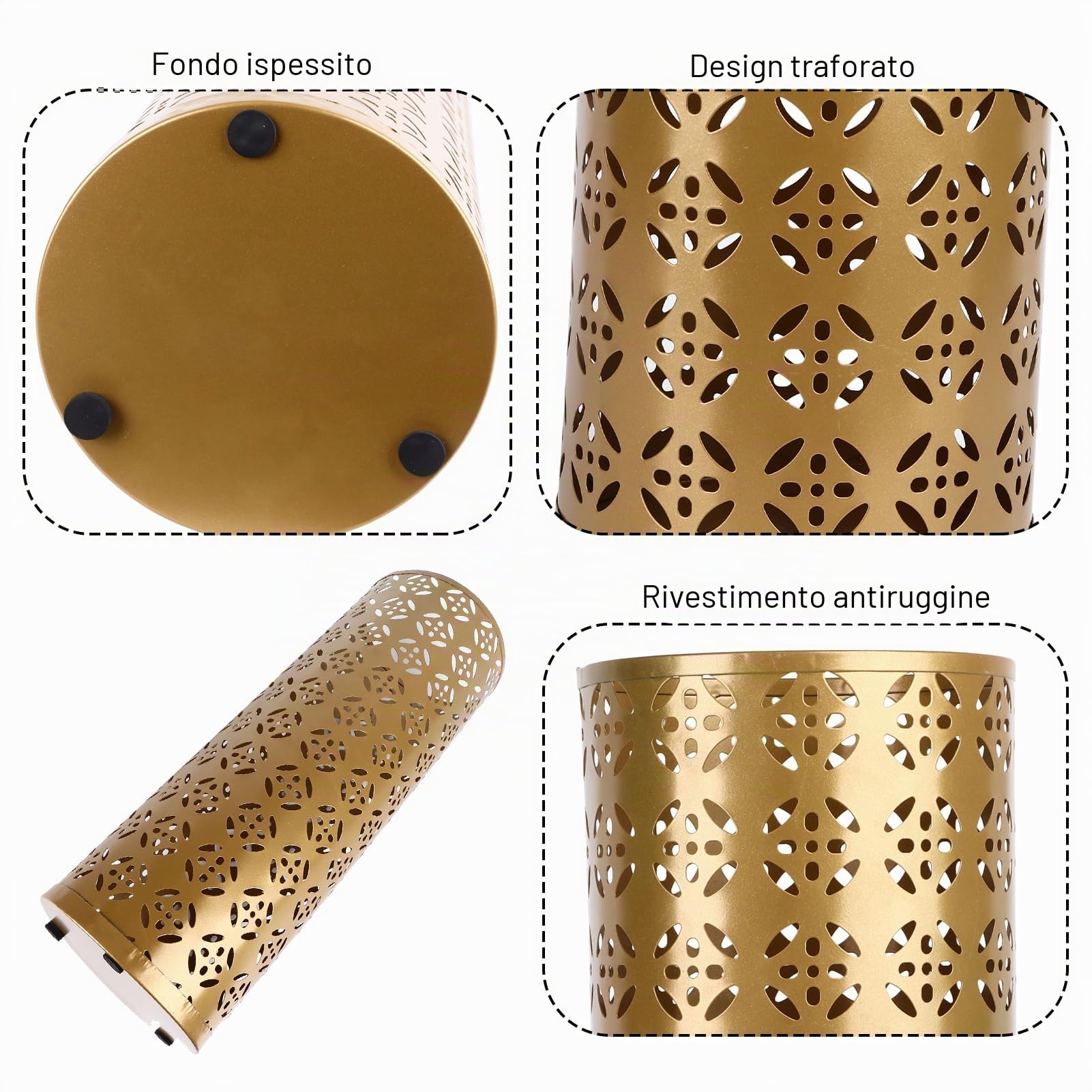 Portaombrelli da interno in metallo, 42x15x15 cm Struttura in rame perforato Portaombrelli in ferro elegante e funzionale per la casa e l'ufficio Mantiene i pavimenti asciutti e in ordine