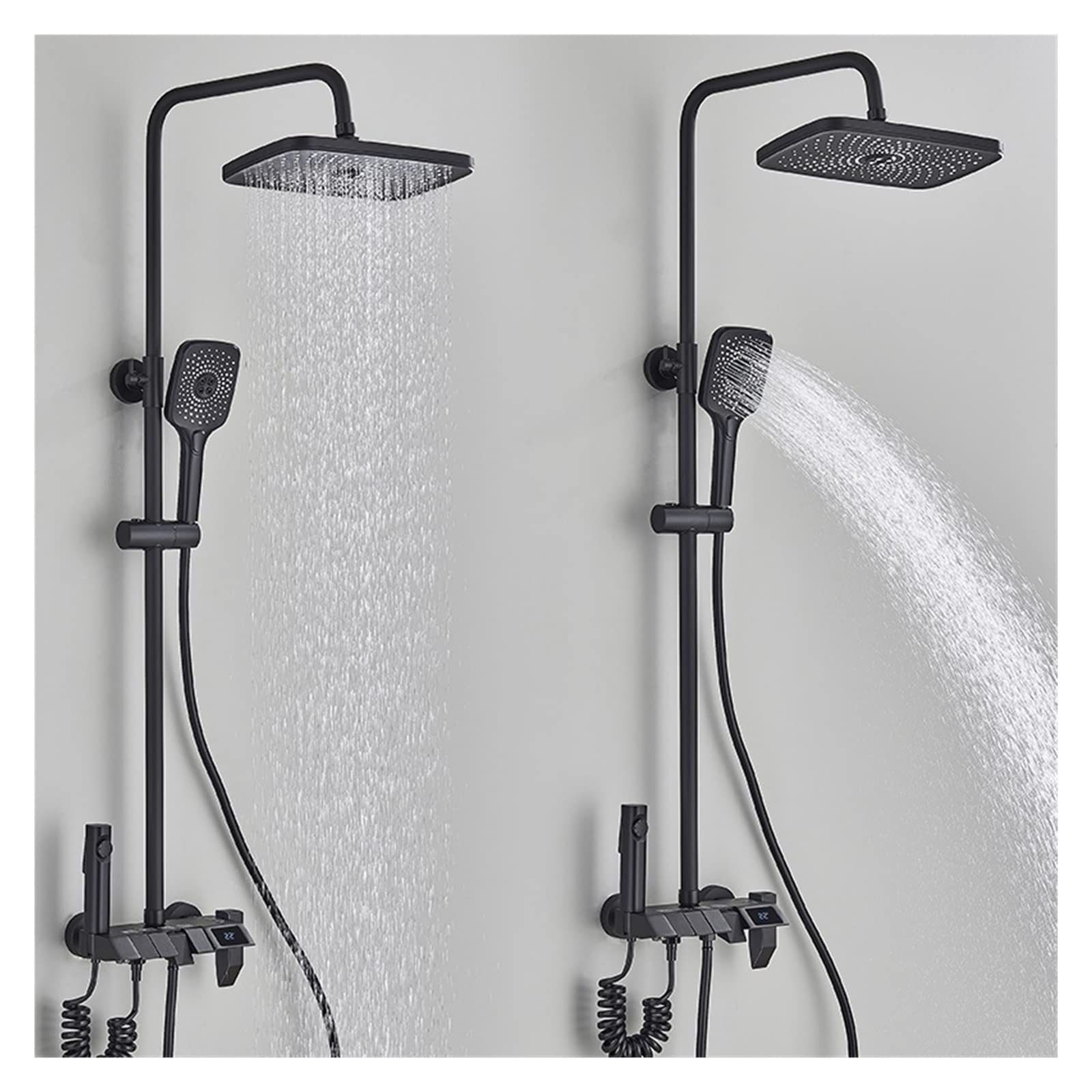 Set Doccia con Display Digitale for Pianoforte Nero Rubinetti for Bagno a 4 Vie Rubinetto a Cascata Calda e Fredda Doccia a Pioggia(Black Hot Cold)