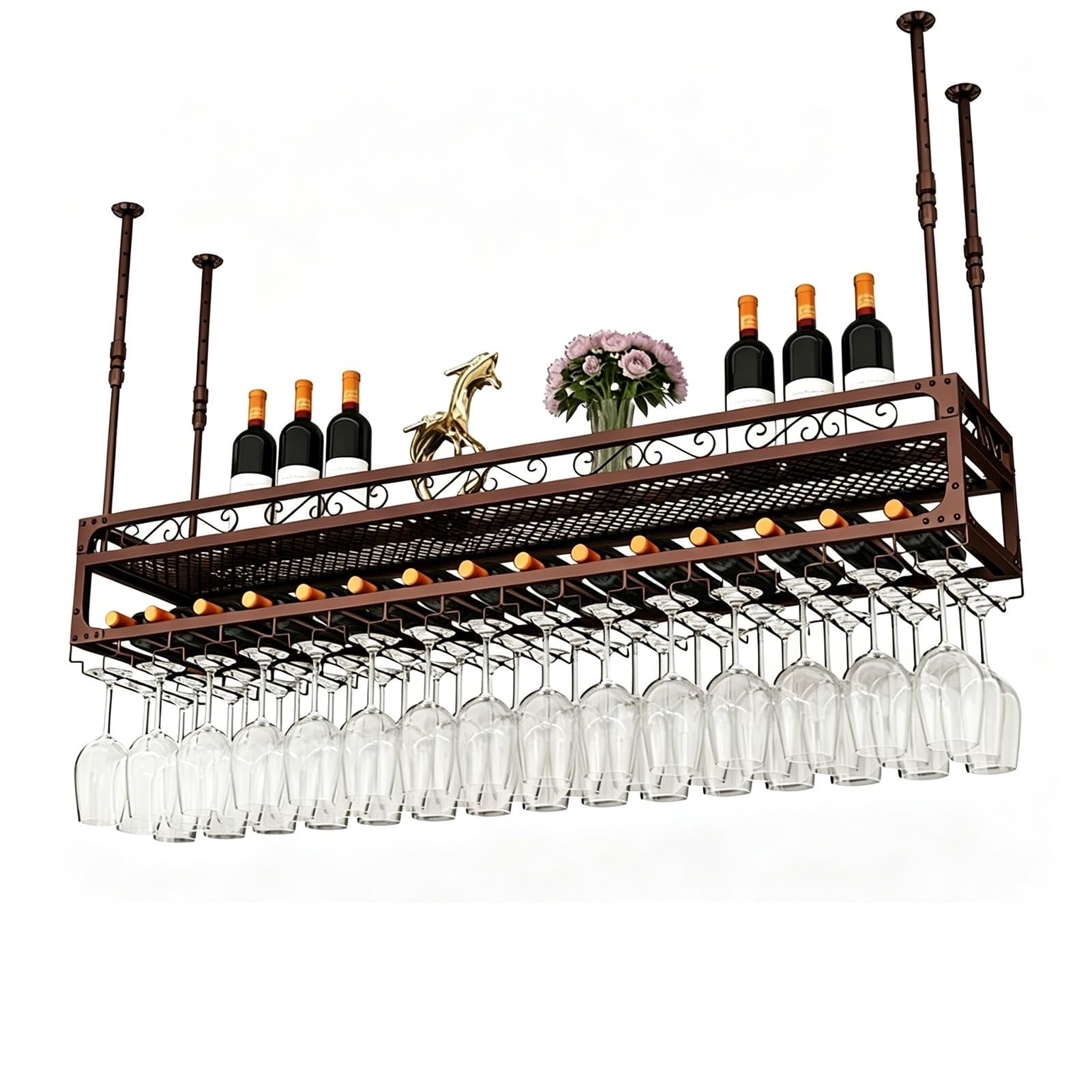 MARXAN Casier à vin Rangement Suspendu Multicouche pour Bar, Support Industriel monté au Plafond pour Le Stockage de Verres à Vin et de Bouteilles de Cuisine de Restaurant