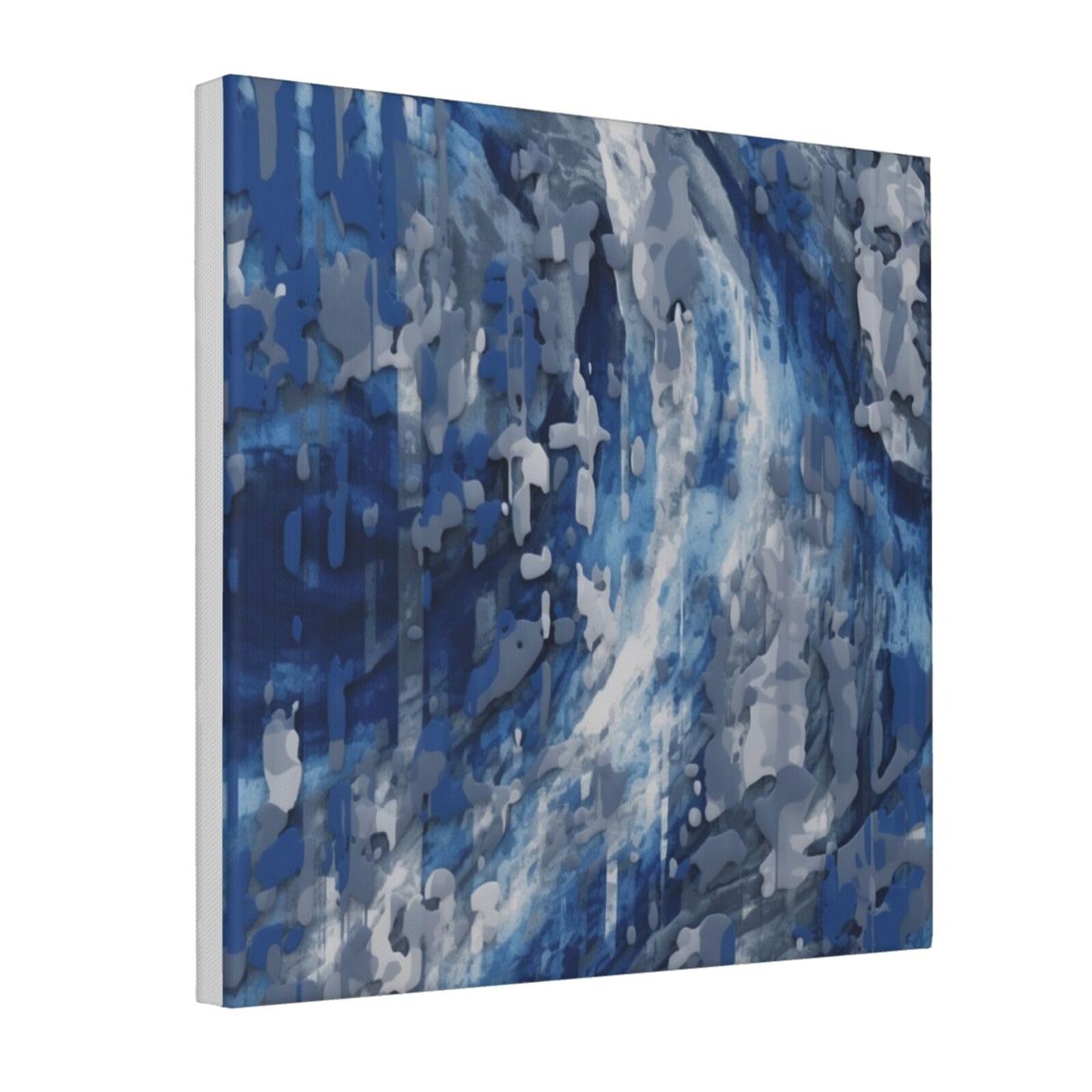 Ykljg White Abstract Blue Printed Canvas Wall Art 40X40 Cm - Square Decorative Artworks Pictures Print Painting Framed Artwork For Bedroom, Living Room & Office