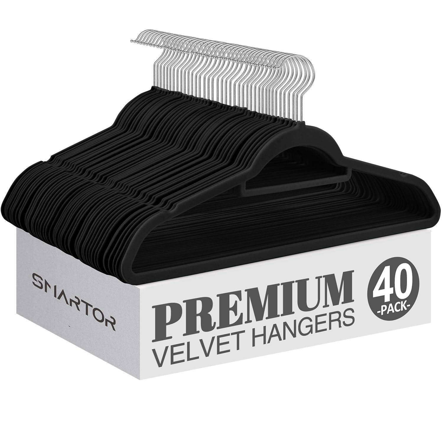 Smartor Velvet Hangers 40 Pack - Non-Slip Clothes Hangers with Tie Bar - Black Hangers - Standard Hangers with 360 Degree Rotatable Hook - Felt Hanger for Coat, Suit, Short, Dress