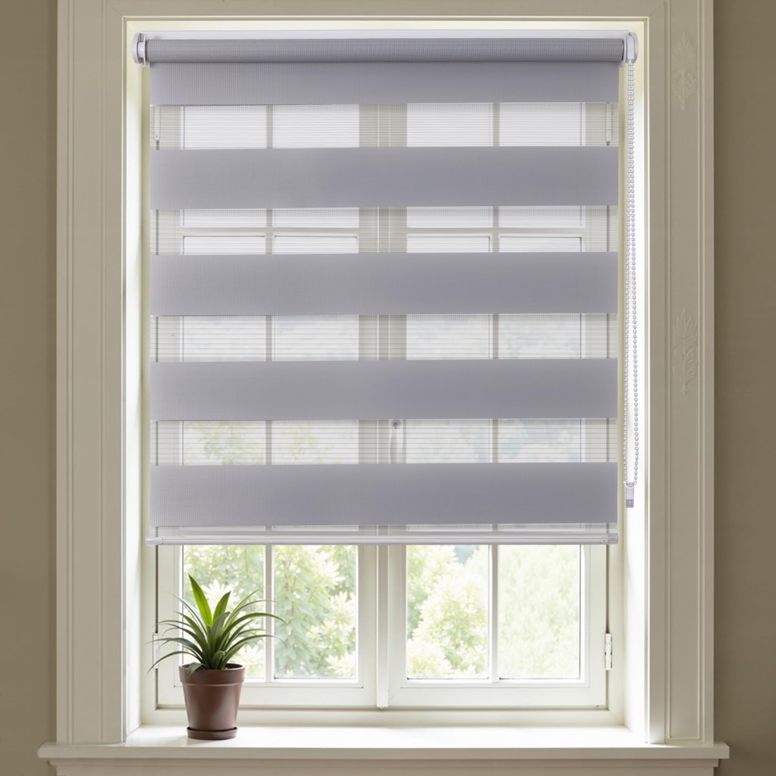 Day and Night Blinds No Drill Zebra Blinds for Windows Stick on No Drilling Easy Fit Roller Blind for Bedroom Kitchen Bathroom Door Window (1, Grey, 95W x 160H cm)