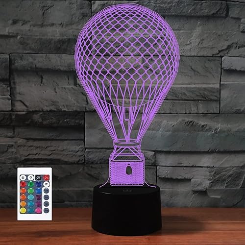 SUPERRUIDALONG Globo de aire caliente 3D, control remoto, 16 colores, luces nocturnas de ilusión LED, lámpara de noche de mesa LED de acrílico para
