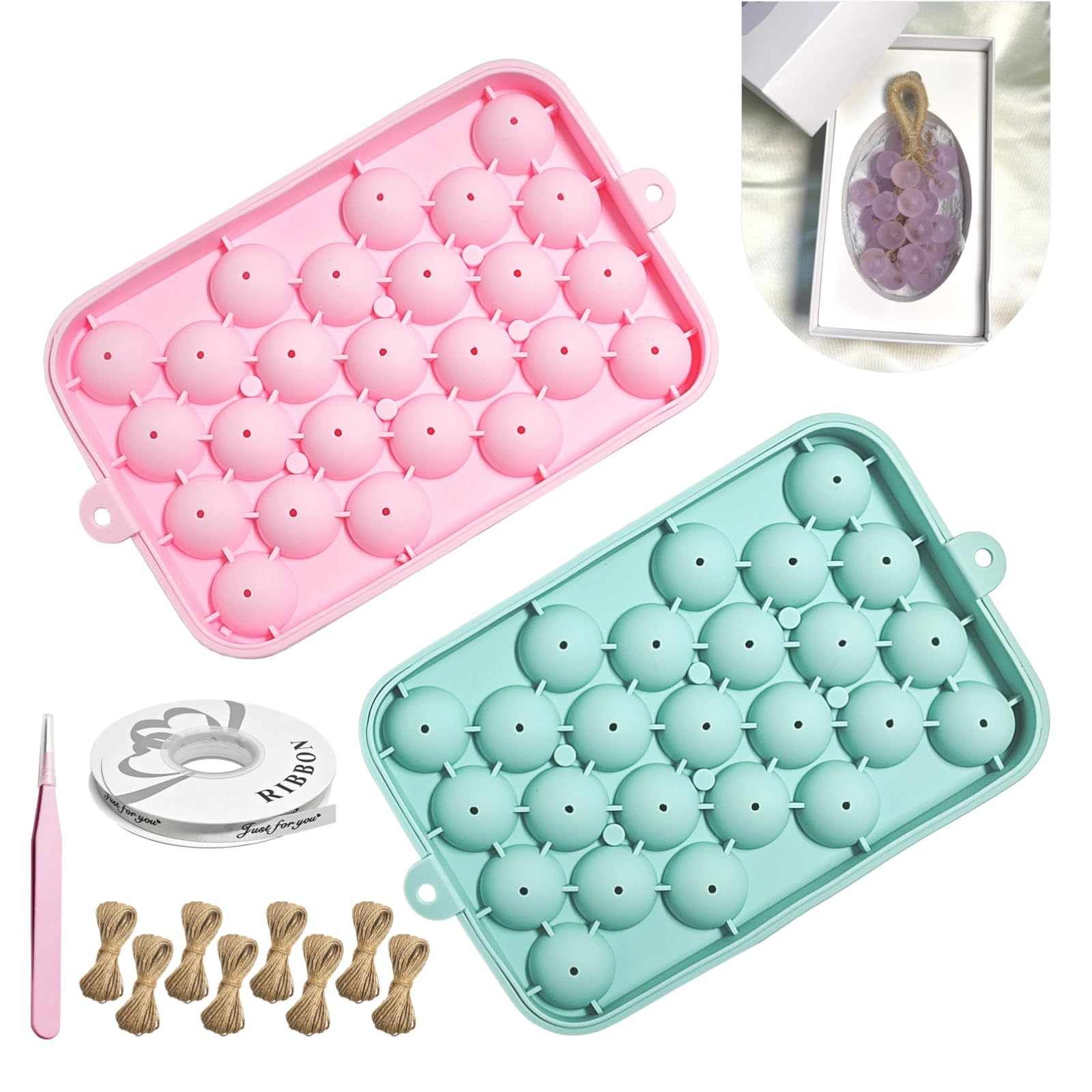 DIY Soap Making Kit, 2 Pack Grape Soaps Silicone Molds with Jute Rope, Ribbon & Tweezers Exquisite Mold for Handmade Soap Making Gift & Home Decor-image-44