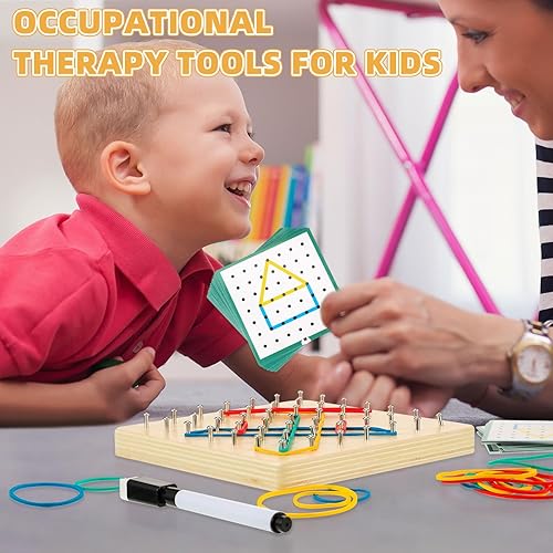 Miniatura 5 de Jenaai Juego de 6 geoboard de madera con bandas de goma, juguetes Montessori gráficos para niños de más de 3 años de edad, material manipulativo,