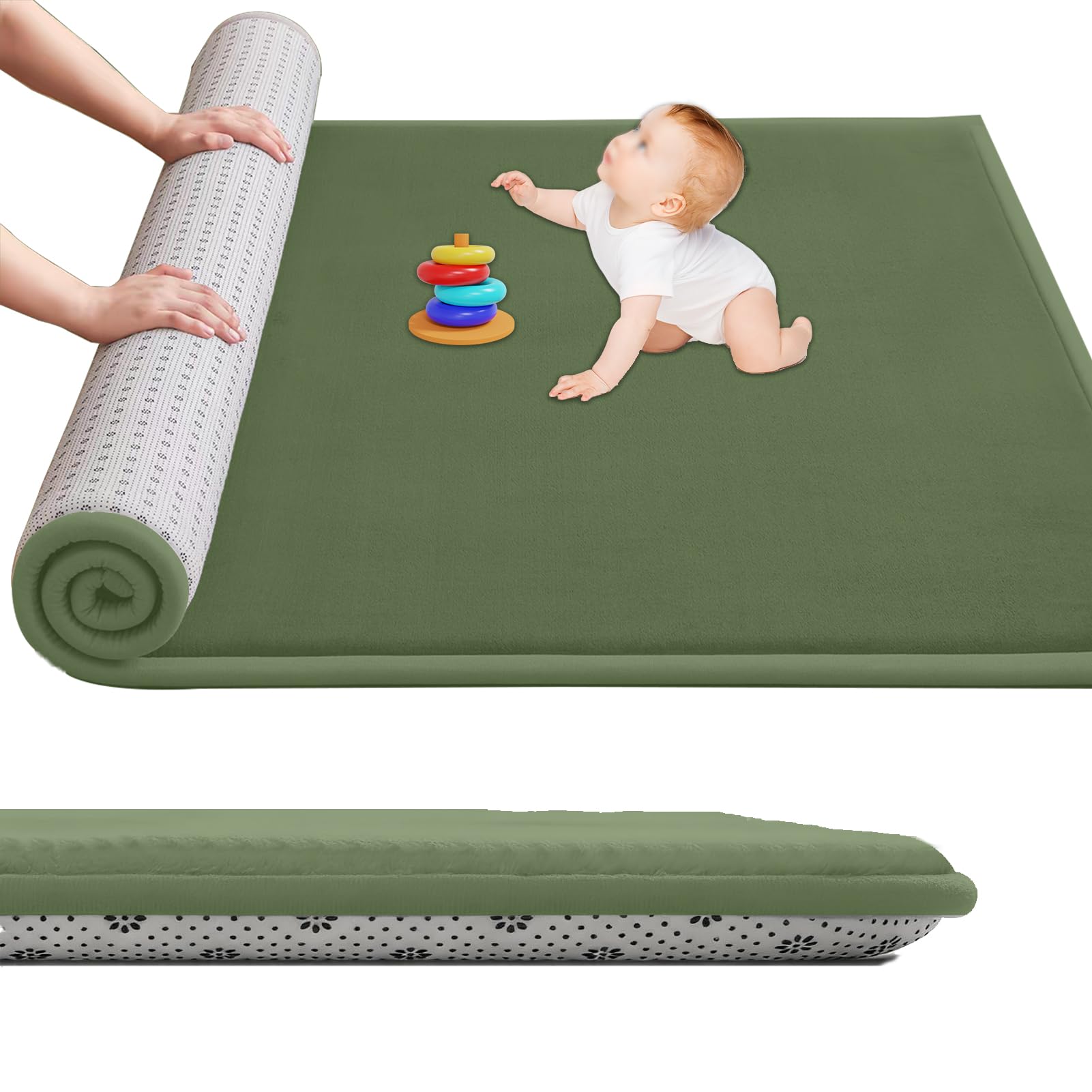 Large Nursery Carpets, Memory Foam Play Mat for Baby Non-Slip 3CM Thick 40 x 80 cm Children's Play Mat for Crawling Soft Play Tummy Time, Area Rug Playmat for Floor Living Room Tatami Grass Green
