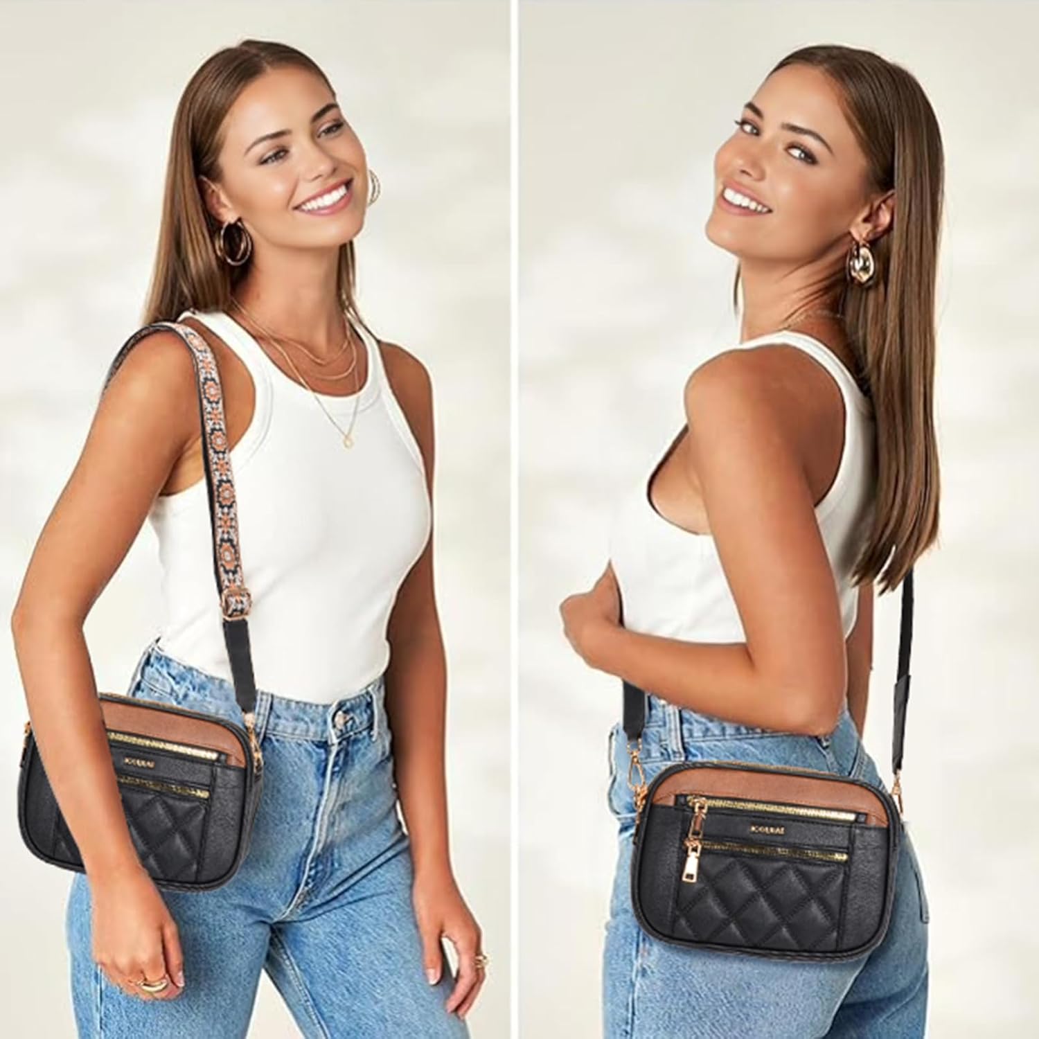 Quilted Crossbody Bags For Women With Wide Strap Vegan Leather Designer Shoulder Handbags Small Purse - Image 2