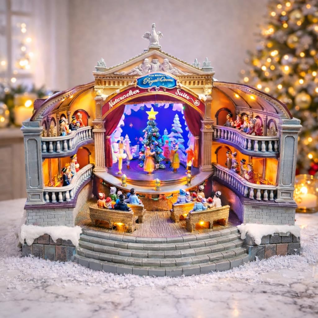 MOMENTS IN TIME Animated Nutcracker Opera House Musical Christmas Village Display LED 13.1” Polyresin Theater Scene with Lights Power Adapter Christmas Decoration