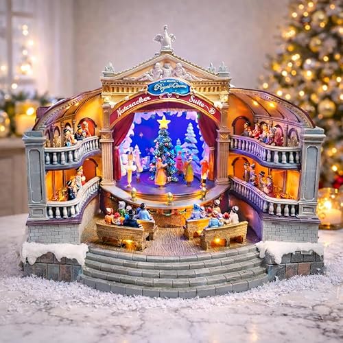 MOMENTS IN TIME Cascanueces animado Ópera Musical Christmas Village Display LED 13.1" Polyresin Teatro Escena con luces Adaptador de corriente