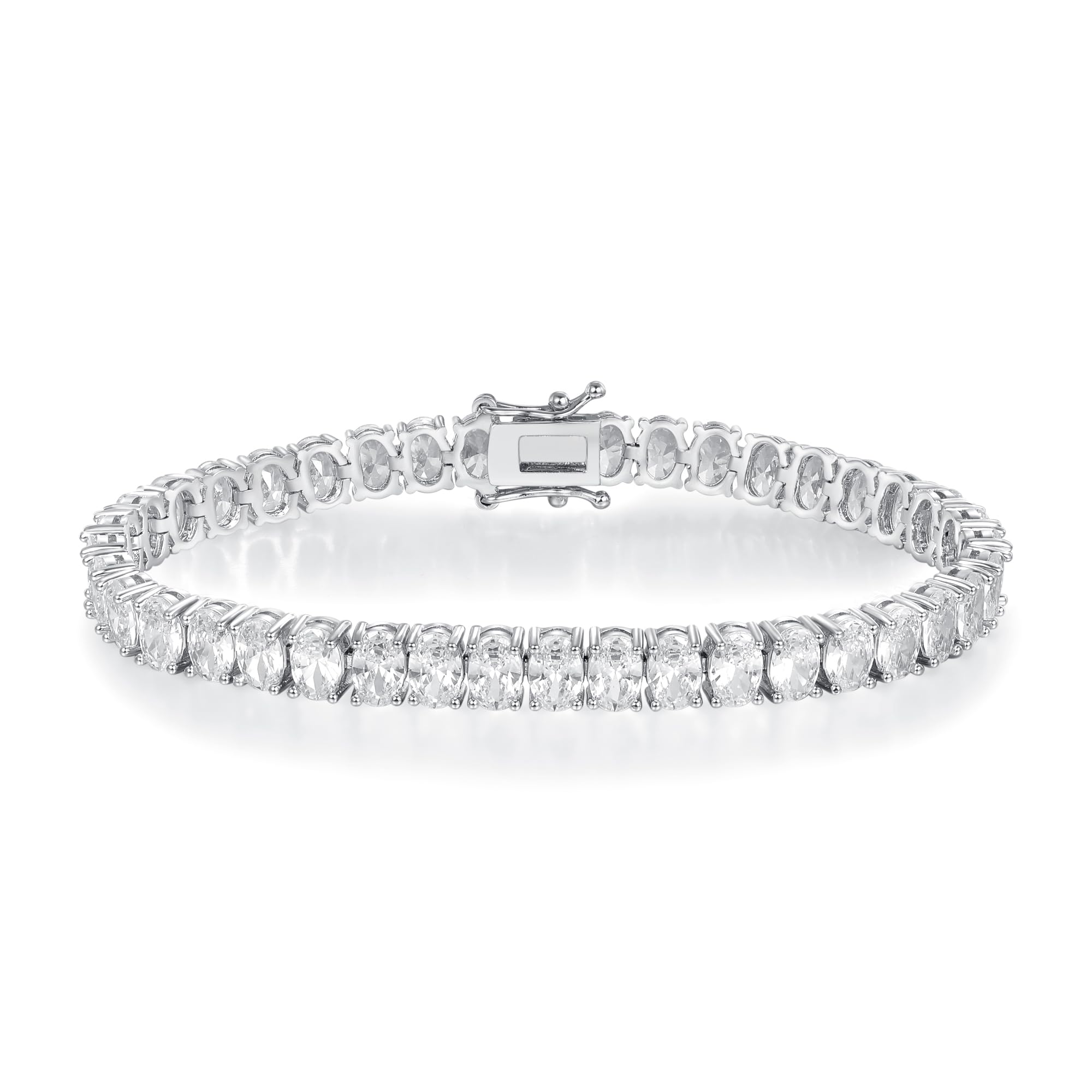 MDFUN 14K White Gold Plated Tennis Bracelet with Oval Cut Cubic Zirconias for Women Men 6 5-7 5