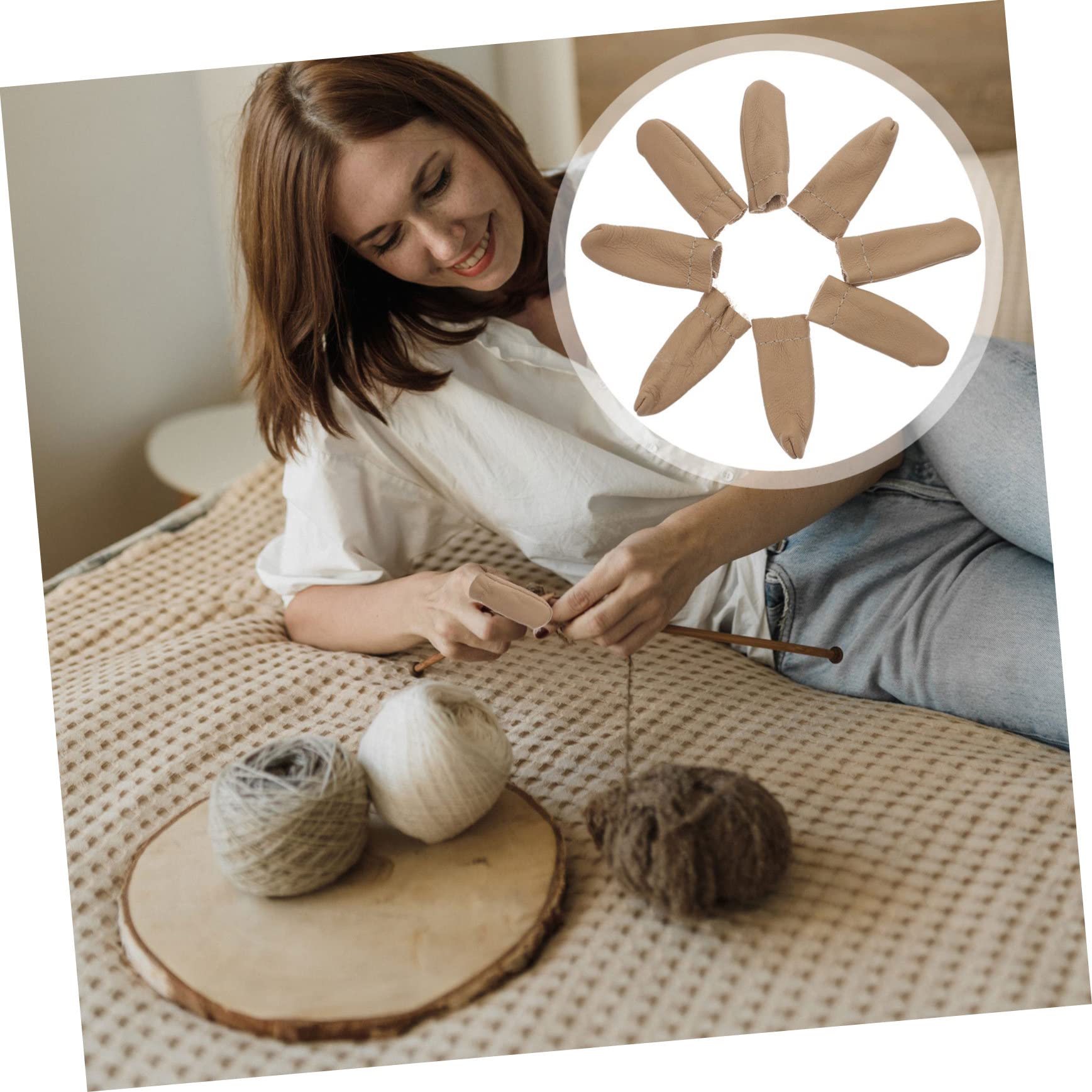 BELLIFFY DIY Craft Protective Covers 20 Pcs Knitting Finger Guards Leather Thimble for Needle Felting Comfortable and Long-Lasting Random