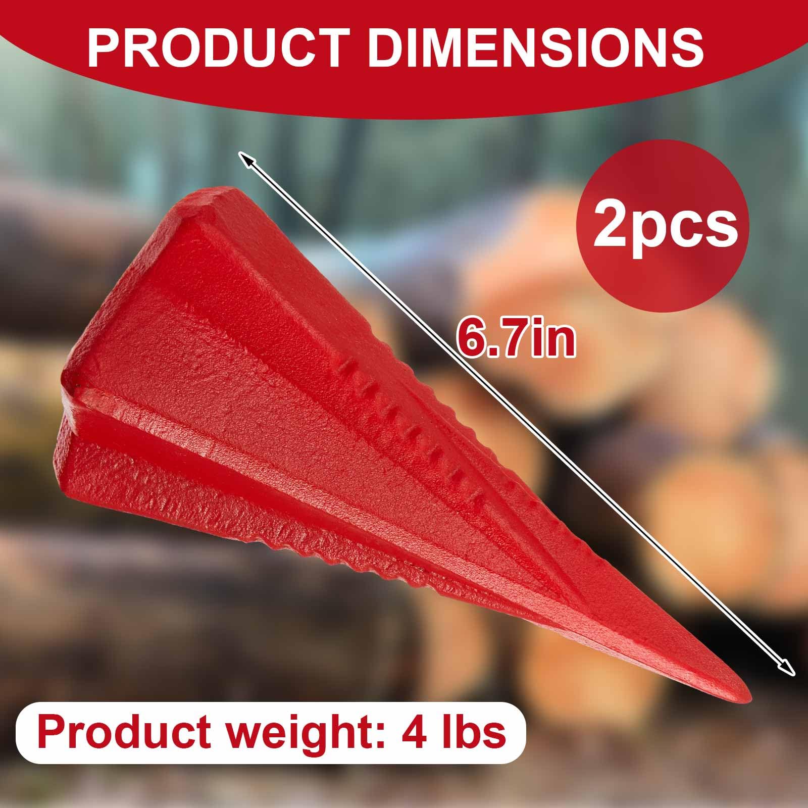 Lot de 2 cales de fendage manuel de 1,8 kg en acier forgé 4 directions pour fendre facilement le bois de chauffage en 4 pièces avec moins d'effort (rouge)