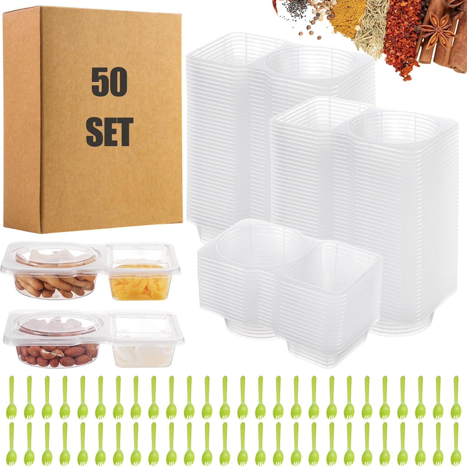 50 Sets 5 oz Reusable Snack Containers Double Compartment Snack Pack Containers with 50 Spoons 125 Food Labels condiment Snack box with Lids for Snacks Dips Travel and Outdoor Camping 50 Sets 5 oz Reusable Snack Containers Double Compartment Snack Pack Containers with 50 Spoons 125 Food Labels condiment Snack box with Lids for Snacks Dips Travel and Outdoor Camping