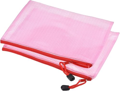 MECCANIXITY Bolsas de malla con cremallera, tamaño A5, bolsillos para documentos, carpetas para suministros de oficina y hogar, color rosa, paquete