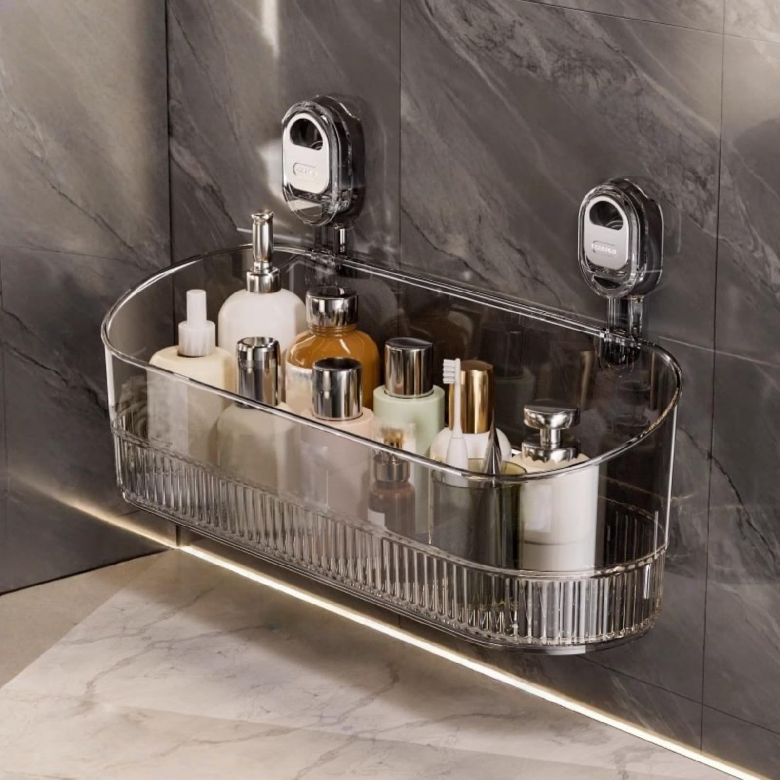 Thredorn No-Drill Bathroom Suction Storage Box with Strong Adhesive Large Capacity Shower Caddy Heavy Duty Wall Mount Organizer