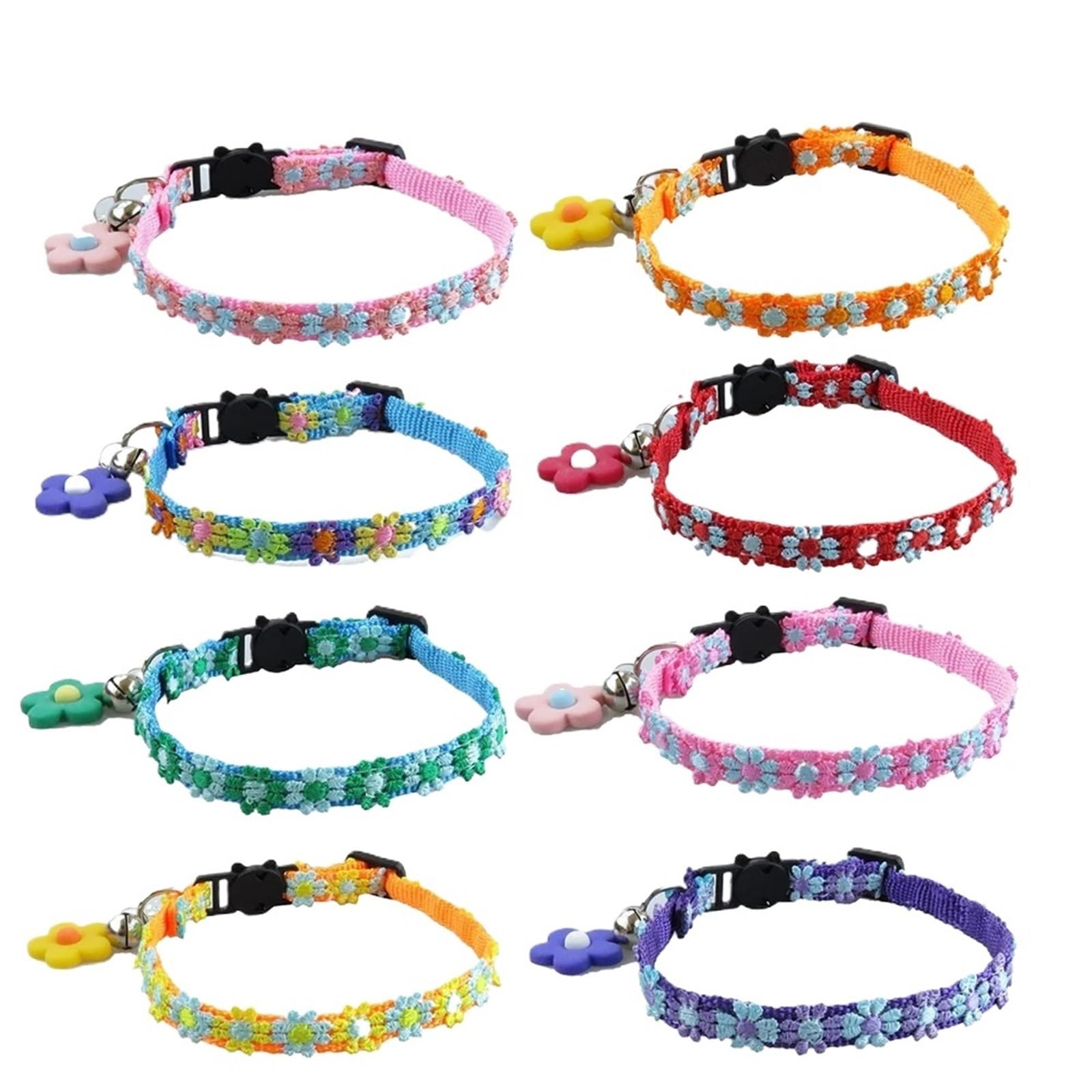 Katzenhalsband, verstellbar, Spitze, Blumenmuster, mit Glöckchen und Anhänger, Schnellverschluss, um EIN Ersticken zu verhindern, for Katzen Welpen(Color5)