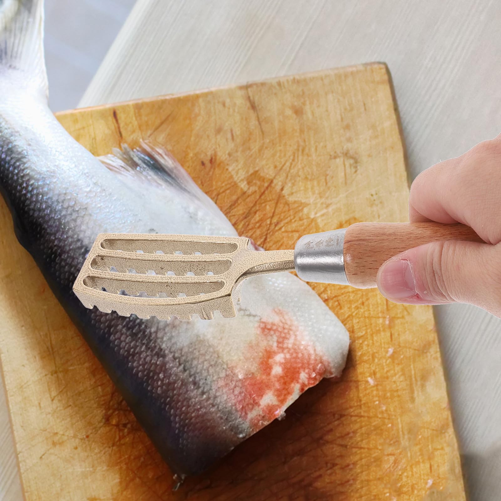Raschietto Manico Antiscivolo e in Ottone e Legno Stile Giapponese Rimozione Rapida e Pulita delle Squame Squame di Pesce Uso Domestico e Professionale Uso Domestico Professionale