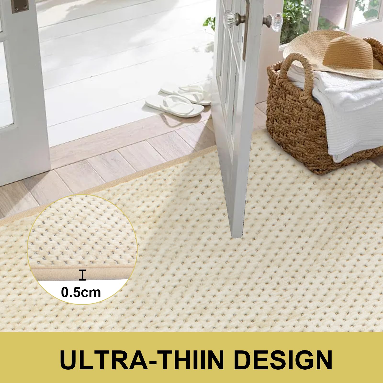Teppich Läufer Küche 70x240cm, Chenille Küchenläufer rutschfest mit Gummi, Küchenteppich Waschbar rutschfest, Küchenmatte Saugfähig, Waschbare Teppiche für Flur, Küchen, Waschküche, Beige