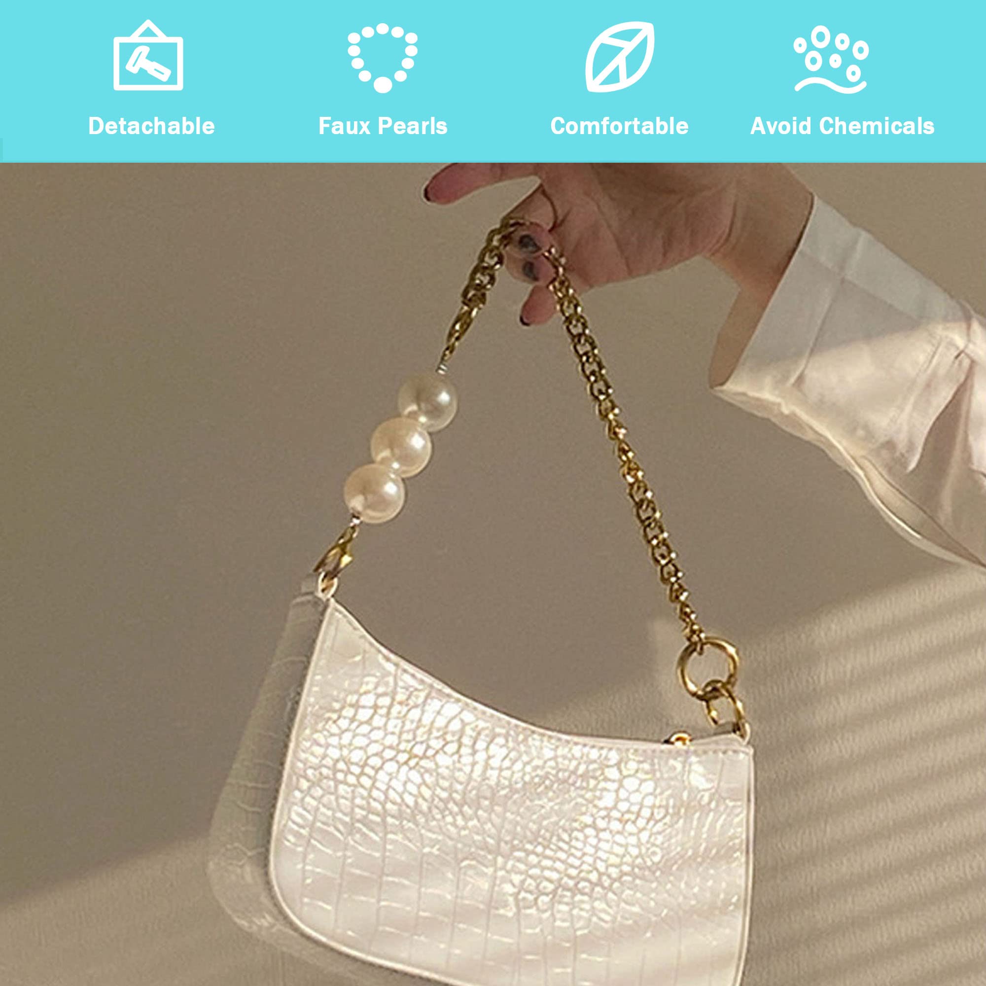 Manico Per Borsa Con Catena A Perle - Cinghia Di Ricambio In Metallo Per Borse Donna, Argento