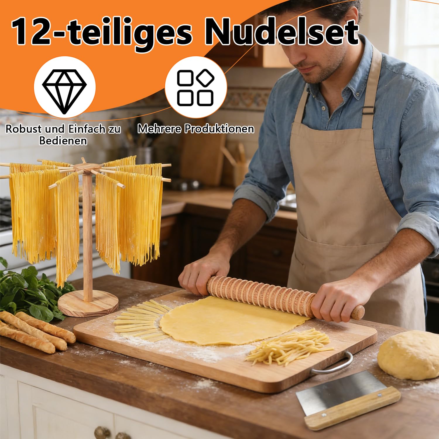 Lot de 12 machines à pâtes manuelles avec support de séchage des pâtes, rouleau à pâtes, planche à gnocchi, emporte-pièces pour ravioli, coupe-pâtes, kit de fabrication de pâtes
