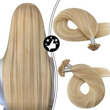 U Tip Hair Extensions Human Hair Moresoo Blonde Pre Bonded Hair Extensions Colored #14 Honey Blonde Mixed with #613 Bleach Blond Keratin Tip Hair Extensions 24 Inch Thick Human Hair 50g 50s
