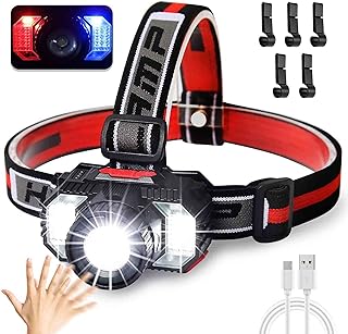 LED Head Torch Rechargeable, Zoomable Super Bright 6000 Lumen 2200 Capacity Battery USB Head light with 6 Modes & Motion Sensor,IPX5 Waterproof Headlamp for Men Adults Kids camping accessories
