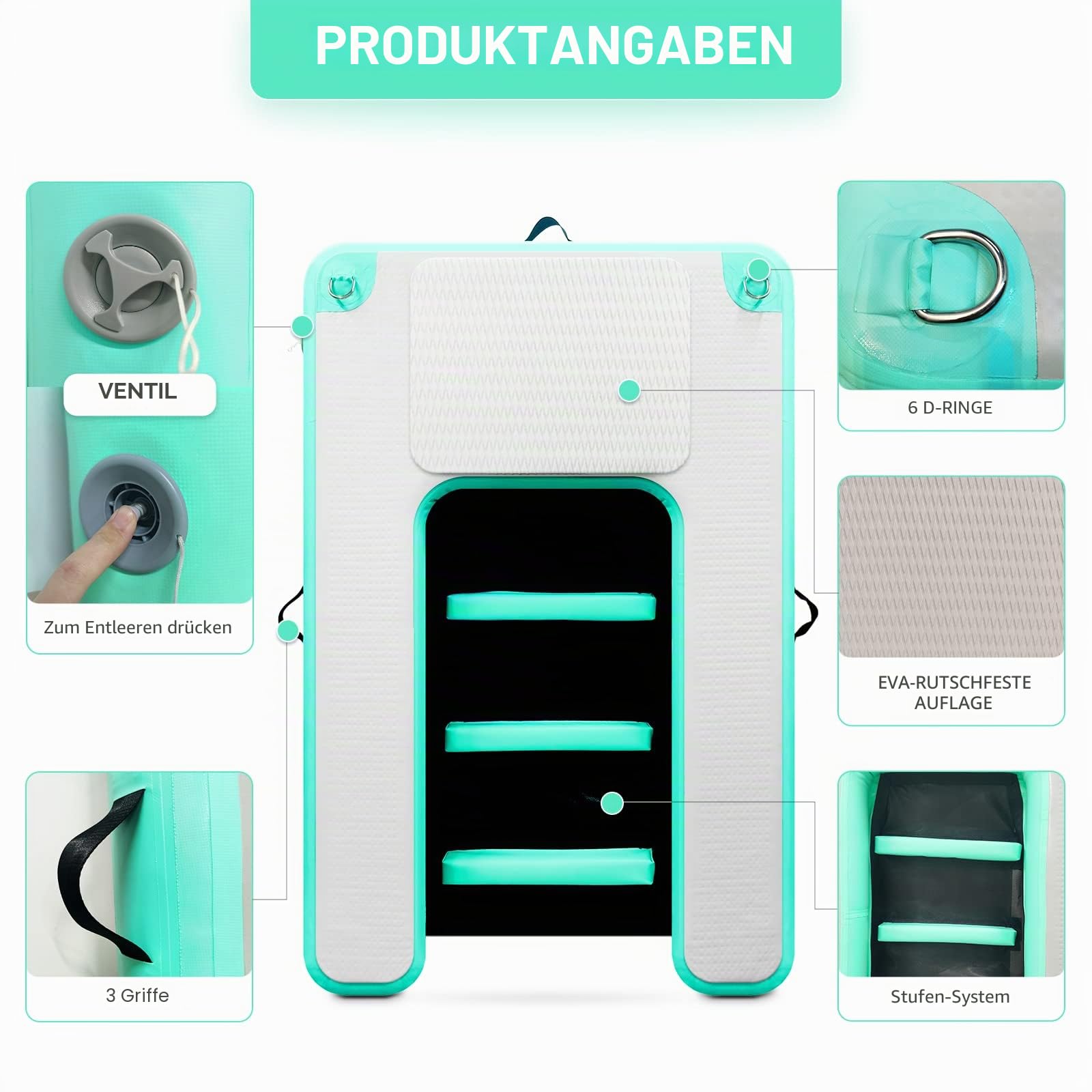 Aufblasbare schwimmende Rampe für große Hunde, zum Schwimmen für Haustiere bis zu 100 kg, aufblasbare Leitern für Boote, Stege, mit Pumpe/Seil/Reparaturset, rutschfestem PVC-Gewebe