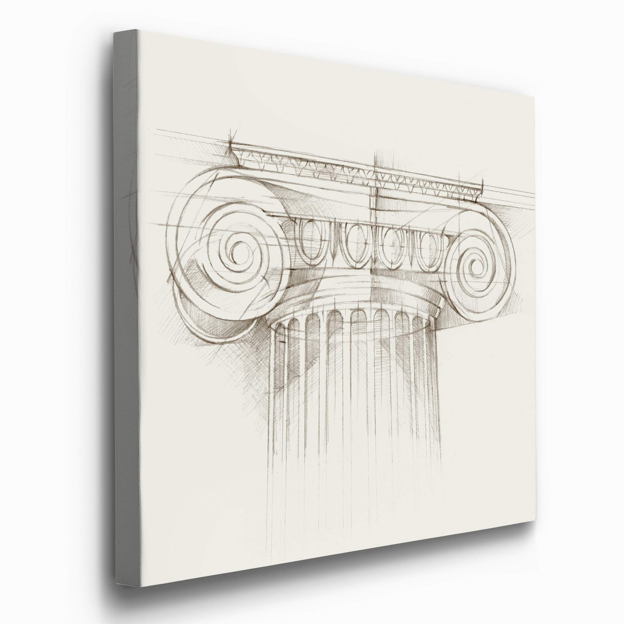 Square Canvas Wall Art, Abstract Art Ready to Hang, Modern Home & Office Décor, Vintage Map & Architecture, Premium Stretch Canvas Vintage Home Décor - Architectural Column III 16X16