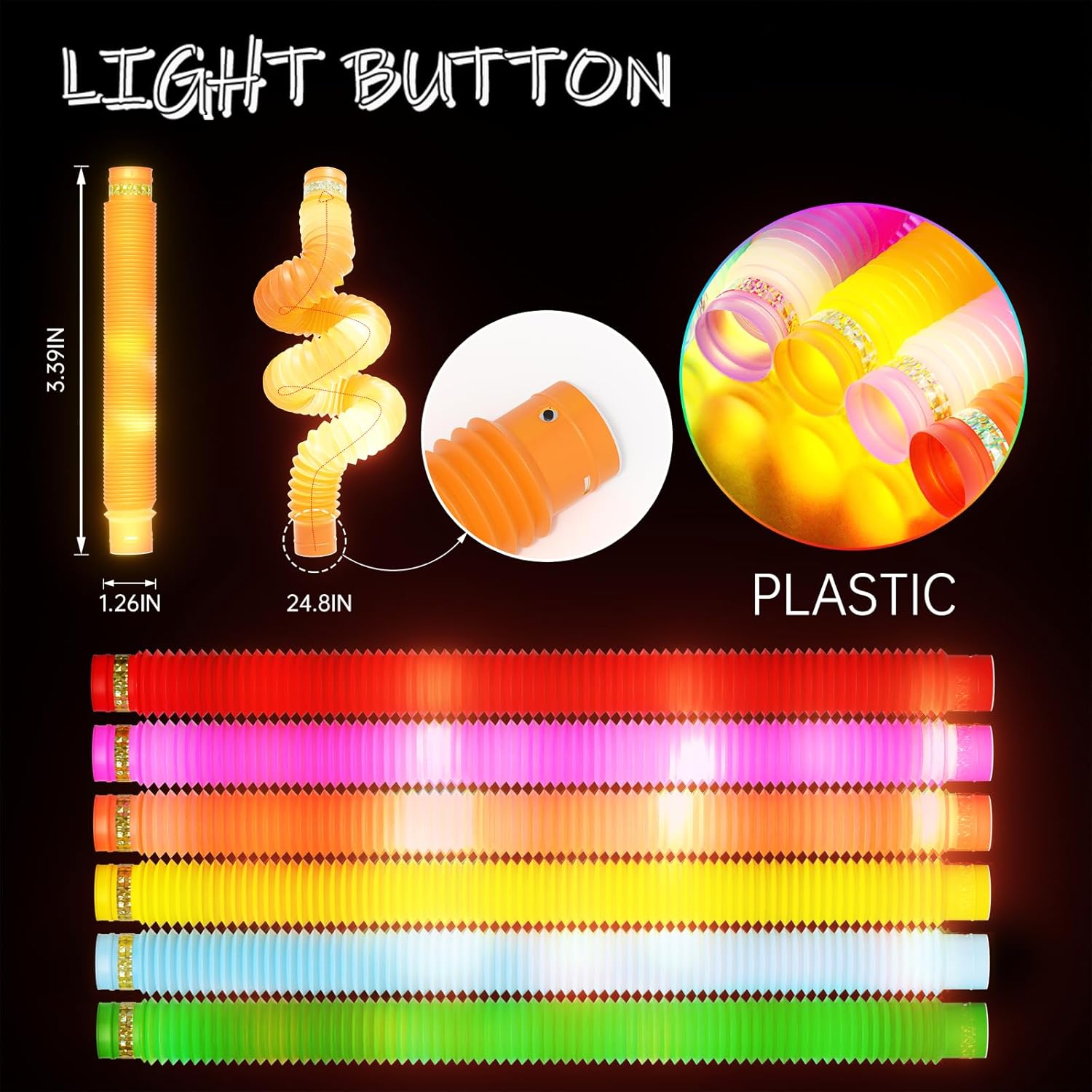 24 PCS Light Up Pop Tubes Glow Sticks, Christmas Halloween Light Toys Party Decorations Supplies Favors for Kids, Sensory Toys Toddler Learning Activities for Boys Girls - Image 7